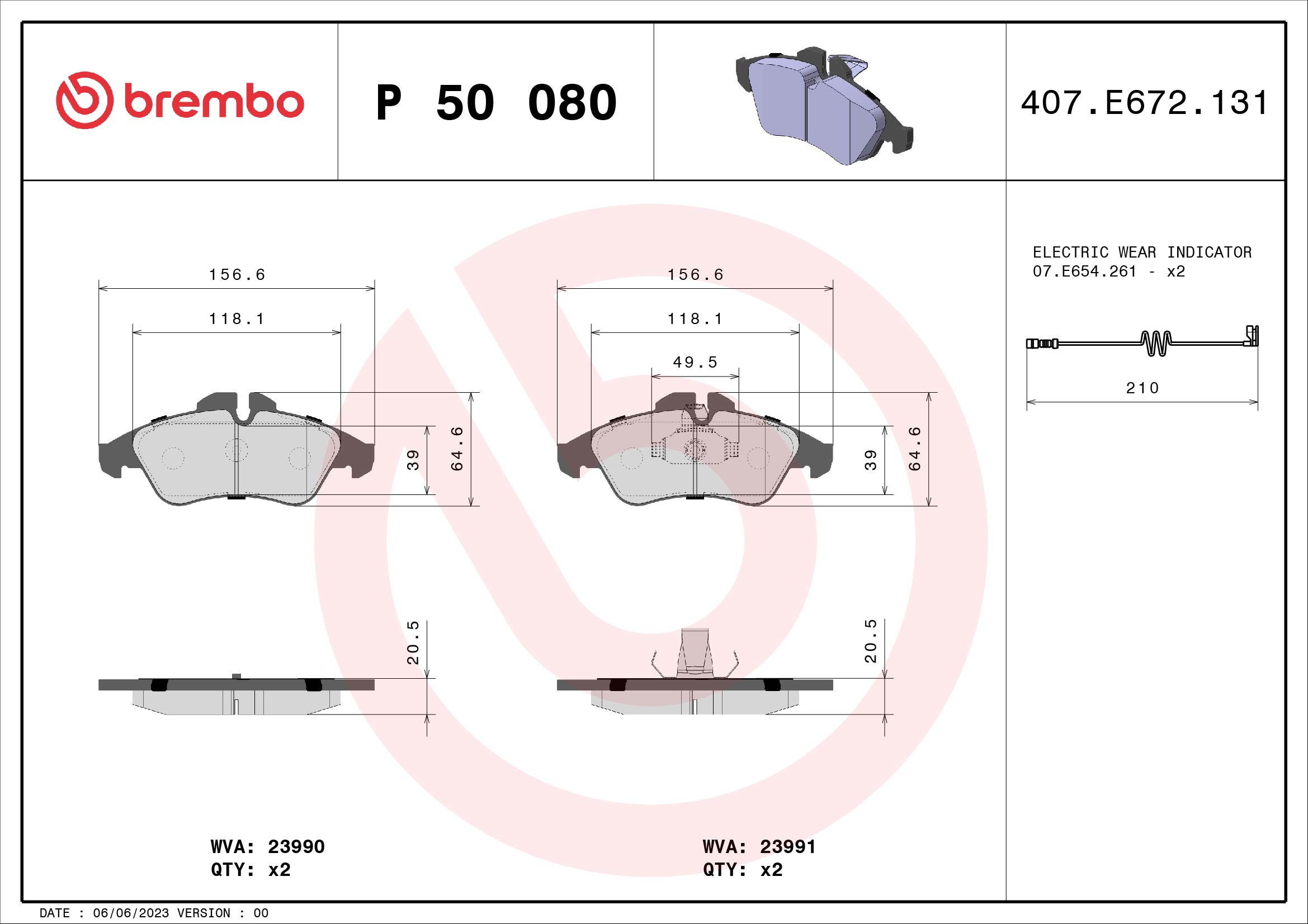 A.B.S. P 50 080 BREMBO Bremsbelagsatz, Scheibenbremse